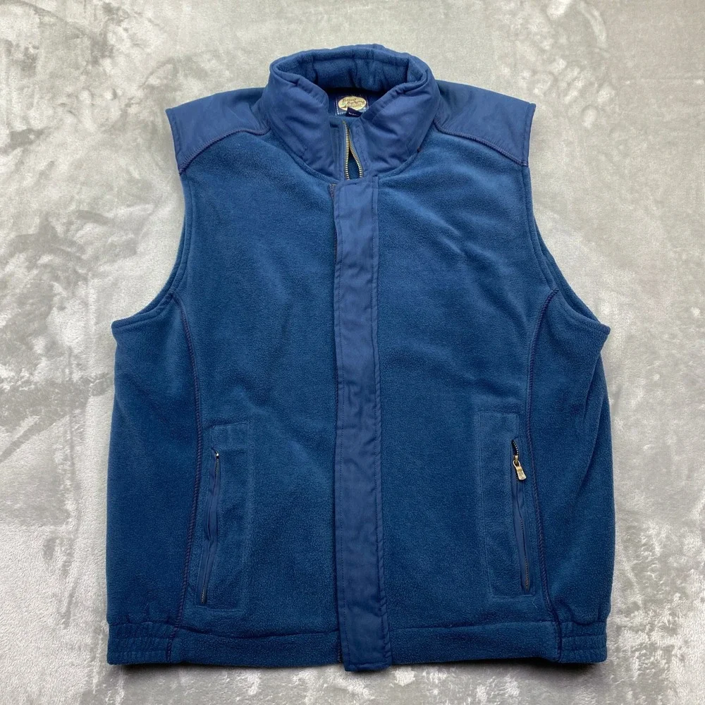 Tommy‎ Bahama Mens Fleece Vest Blue Zip Up Pockets Size M Packable Hoodie